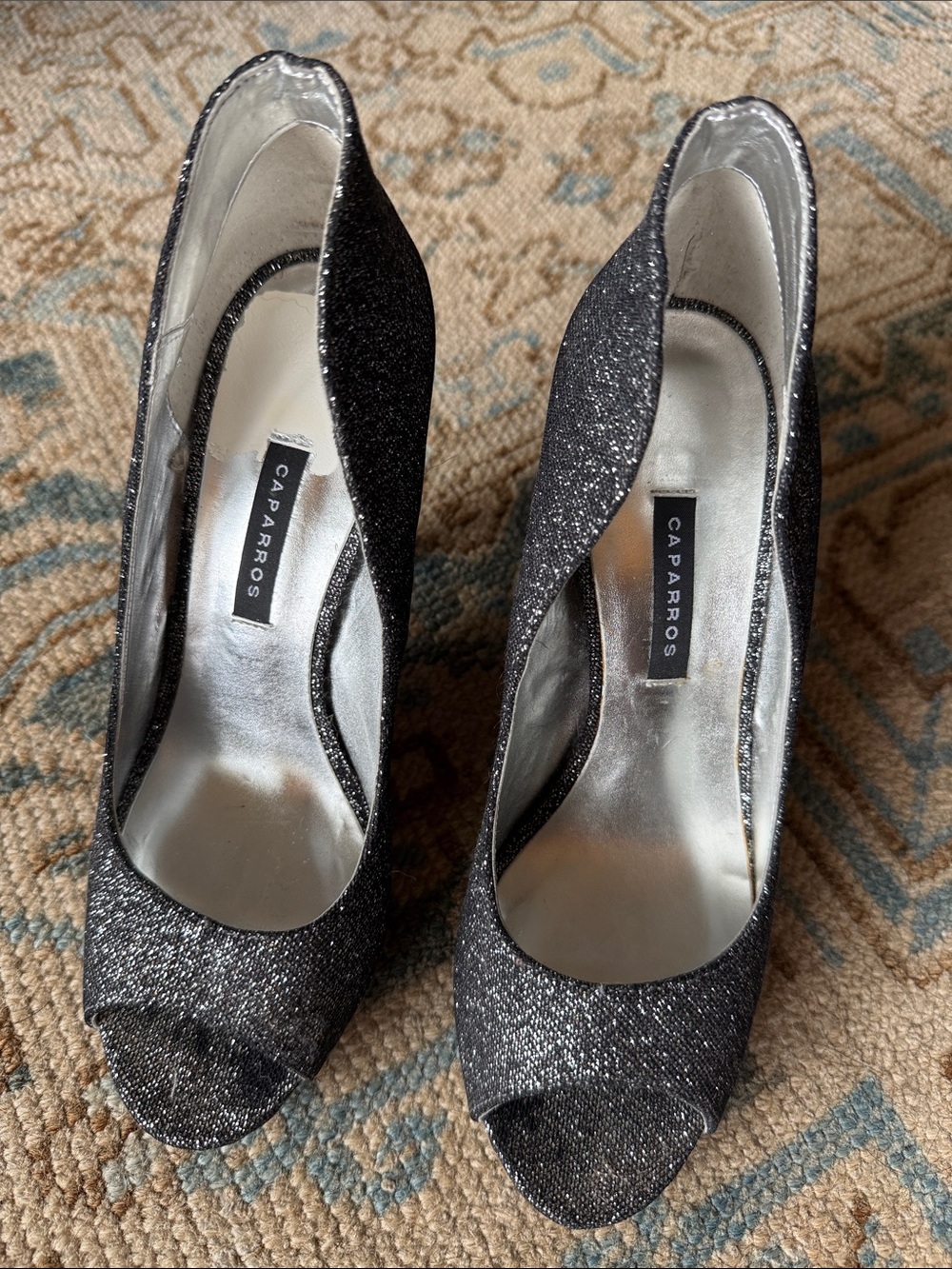 Caparros Women's Sparkling Gunmetal Peep-Toe Heels